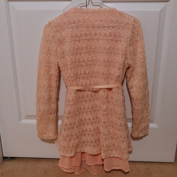Blushy Peach Cardigan with Sparkling Embroidery - Picture 3 of 5